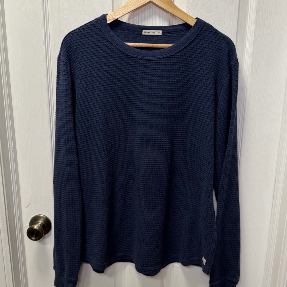 Marine Layer Waffle Knit Thermal Crewneck Navy Men’s M / L Supima Cotton Modal